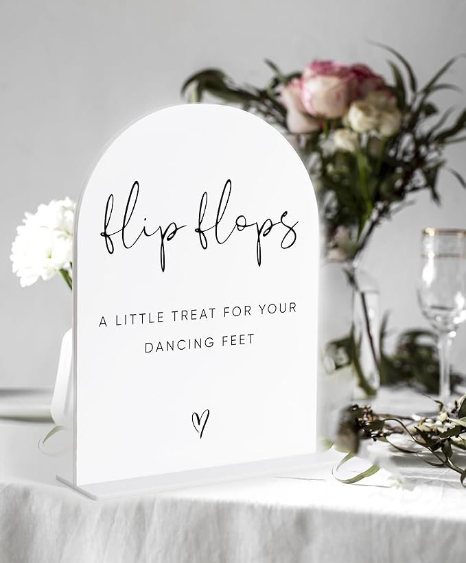 Wedding Flip Flops for Guests Sign, White Arch Acrylic Sign, Wedding Dance Floor Props, Bridal Shower Decor, Engagement Party Decor, Centerpiece Table Decorations Party for Bride and Groom-17