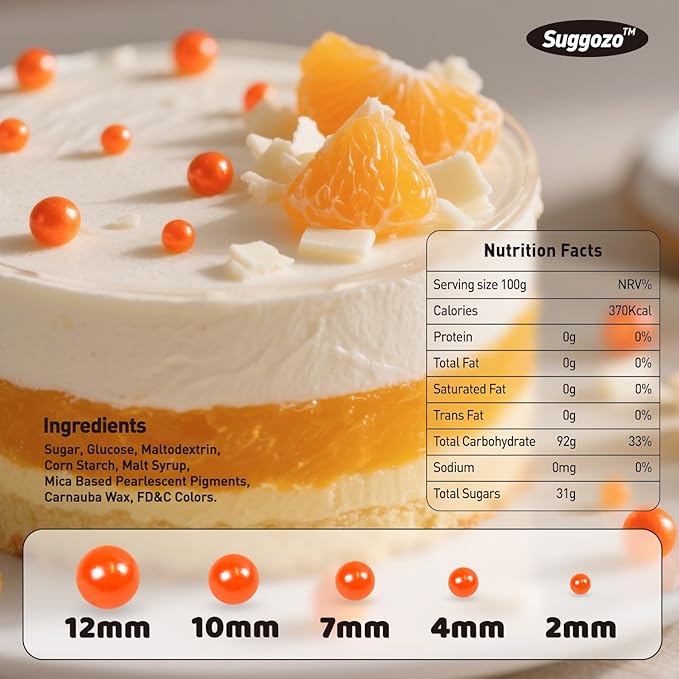 Edible Orange Pearl Sugar Sprinkles, Edible Sugar Sprinkles, Pearls for Cake Decorating, Ice Cream Toppings, Cookie Decorations, Wedding Party Halloween Supplies, 180g/6.35oz
