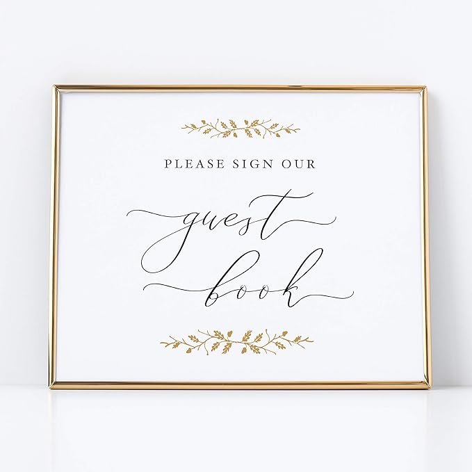 Please Sign Our Guestbook Sign for Weddings 8x10 Pearl with Gold Accents Printed on Professional Thick Pearlescent Cardstock Wedding Decoration UNFRAMED Elegant Style