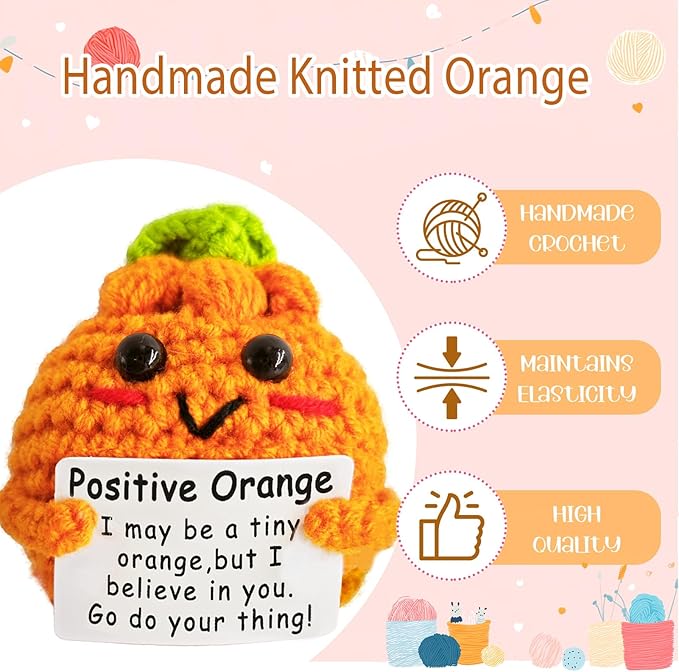 Crochet Emotional Support Orange-Handmade Mental Health Gifts for Friends,Family-Uplifting Gifts for Grandpa,Grandma Mom,Dad,Teens