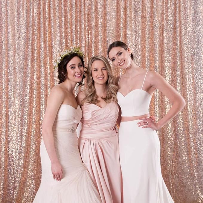 2 Panels Rose Gold Sequin Backdrop Curtain 4FTx8FT Glitter Sequence Drapes for Wedding Party Photography Background Décor