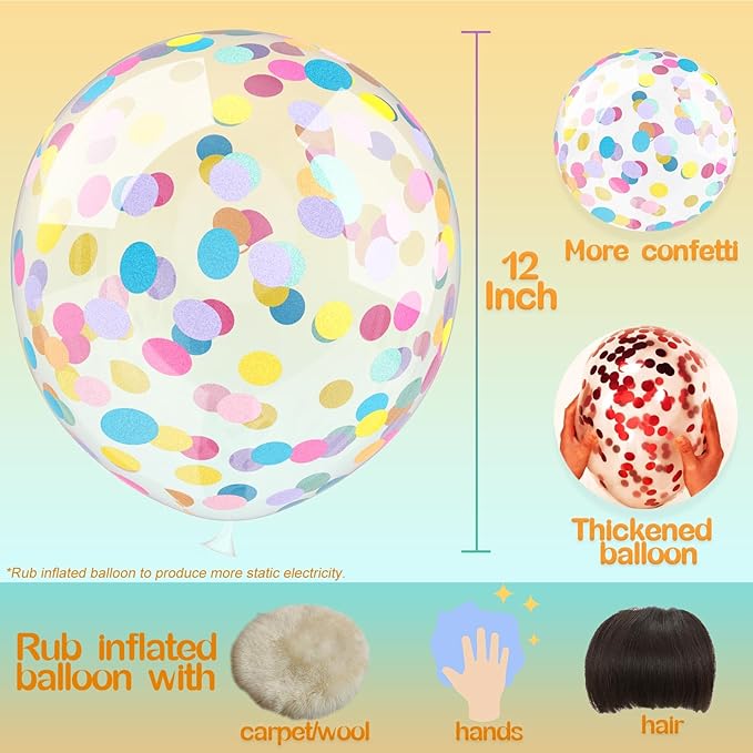 Rainbow Confetti Balloons, 25 Pcs 12 Inch Thickened Clear Latex Balloon with Confetti Inside for Birthday Party Baby Shower Graduation Engagement Bridal Shower Decorations Supplies (Paper Confetti)