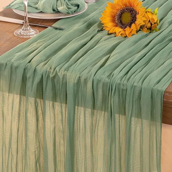 Sage Green Cheesecloth Table Runner 10 Pack Fall Table Runners Boho Gauze 120 Inches Sage Cheese Cloth Fall Table Decorations for Thanksgiving Wedding Bridal Baby Shower Tea Party