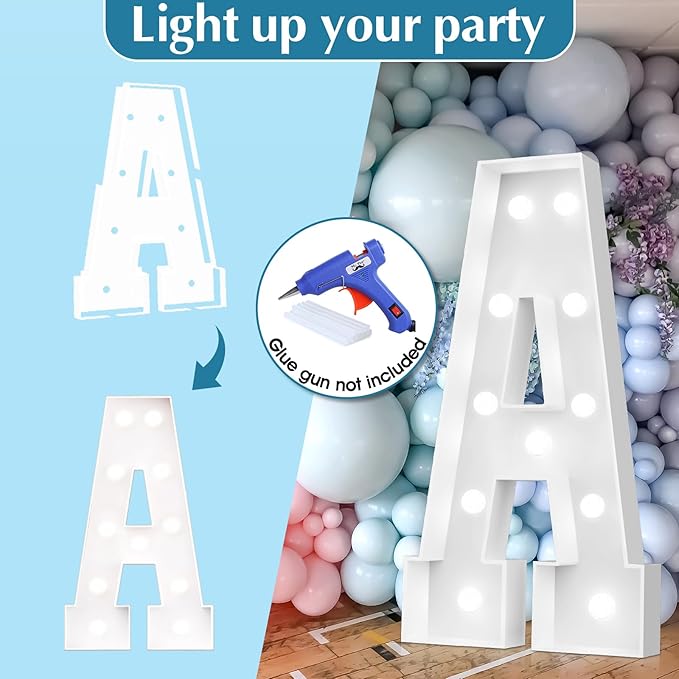 Ledido 4FT Marquee Light Up Letters, Cool White Light Up Letters Large Marquee Letter for Party Decorations, Mosaic Letter W for Balloons, Wedding Birthday Graduation Decor