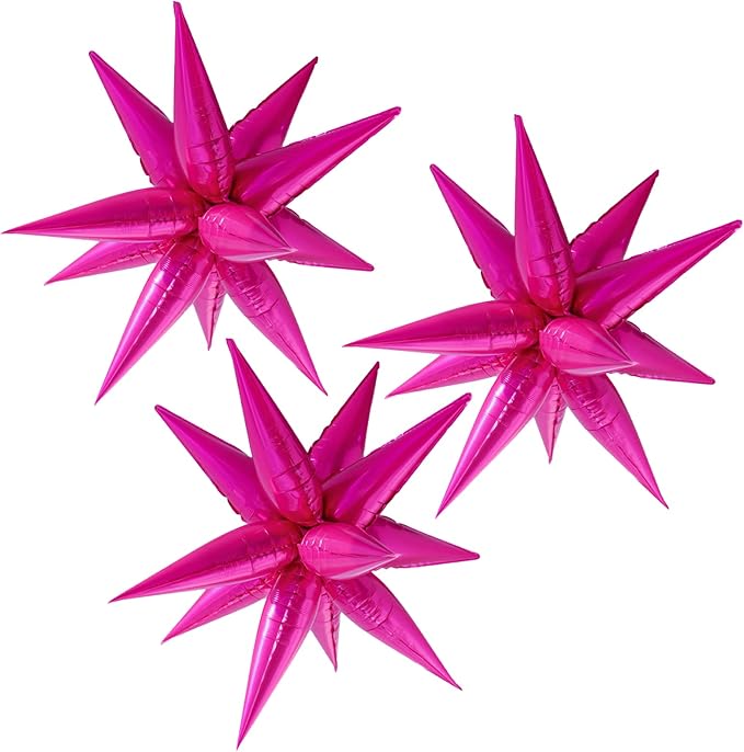3pcs 26inch babe pink Star foil balloons.babe Explosion Star burst star balloon-Spike cone balloon for birthday party decorations,wedding,Bachelor party
