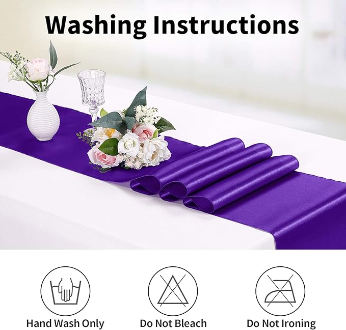5-Pack Satin Table Runner Purple 12 x 108 inches Long, Table Runners for Wedding, Birthday Parties, Banquets Decorations（5 Pack, 12x108 Inch, Purple）