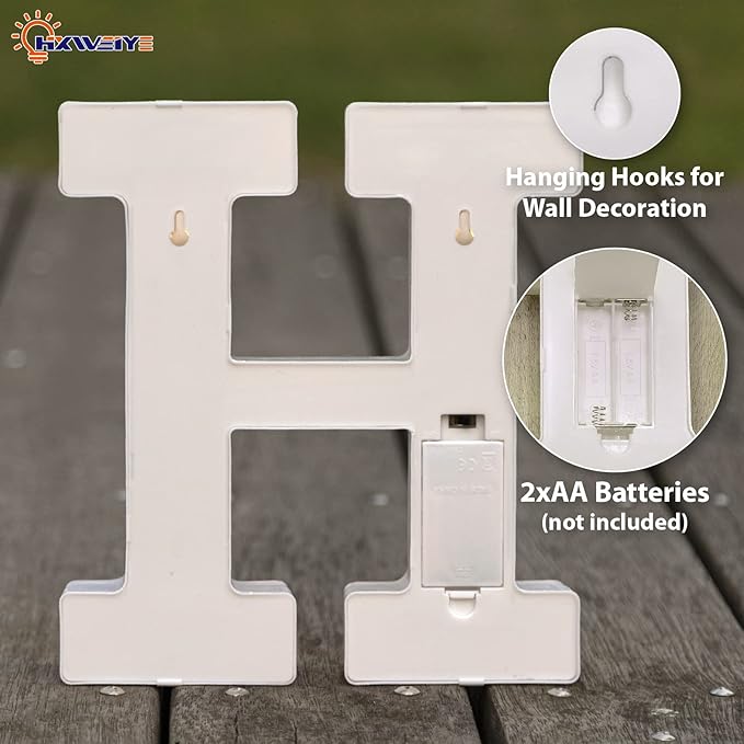 HXWEIYE Light Up Letters H, 8.57 Inch LED Marquee Letter Lights Sign 26 Alphabet and 10 Number Big Lights Letter for Party Birthday Bar Battery Powered Christmas Decor (9 * 8.3 * 1.8IN)-Warm White