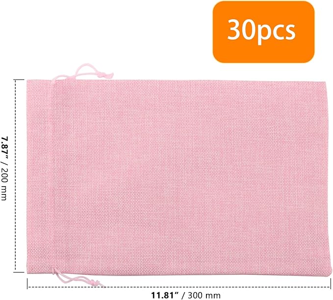 ZOENHOU 30 Packs 8 x 12 Inch Large Burlap Bags with Drawstring, Pink Durable Jute Drawstring Bags, Dustproof Burlap Sacks for Favors Party DIY Craft