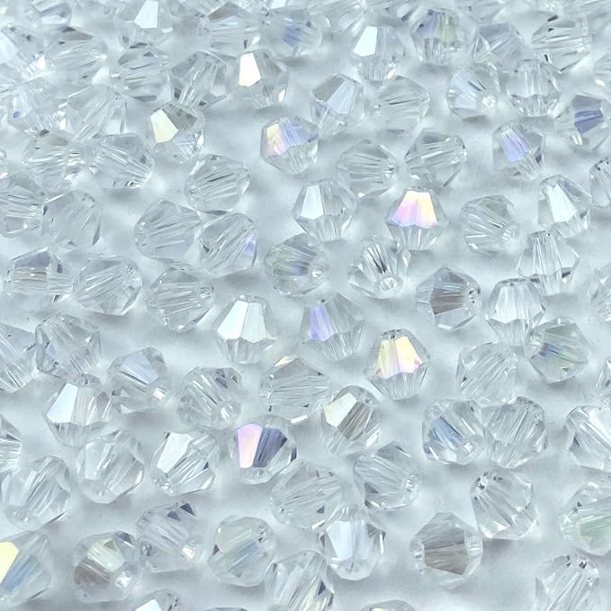 400pcs 4mm Bicone Crystal Glass Beads Loose Spacer Beads Faceted Craft Beads for Jewelry Making DIY Necklace Bracelet Earring Wind Chimes Suncatchers Ornamen(Crystal AB)