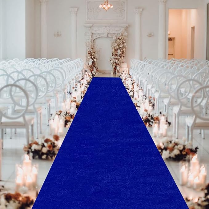 MODFUNS 4FTx15FT Aisle Runner for Wedding Ceremony Royal Blue Velvet Fabric Aisle Runner Include Carpet Tapes Wedding Aisle Floor Runners Blue Runway Rug for Wedding Party Beach Indoor and Outdoor