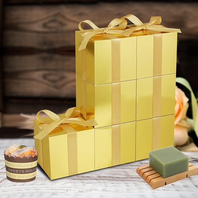 50 Pack Small Gift Boxes, 4x4x4 Favor Boxes Gold Paper Gift Boxes with Lids for Presents, Crafting, Cupcake Boxes, Gifts, Candy Boxes for Wedding Party Bridal Shower Baby Shower Favors