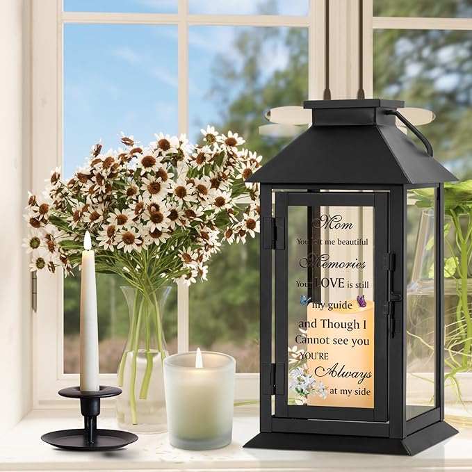Memorial Lantern Bereavement Gifts in Memory of Loved One Memorial Gifts for Loss of Mother Remembrance Sympathy Gifts for Loss of Loved One with LED Candle and Remote HNGlantern1104