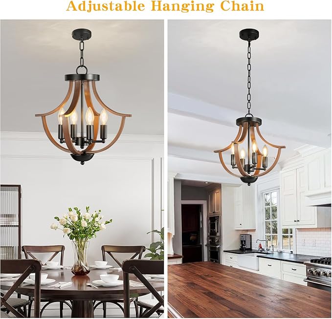 Farmhouse Chandelier,4-Light Modern Hanging Pendant Lighting,Rustic Vintage Ceiling Chandelier Light Fixture for Hallway Foyer Dining Room Entryway Kitchen Island Bedroom