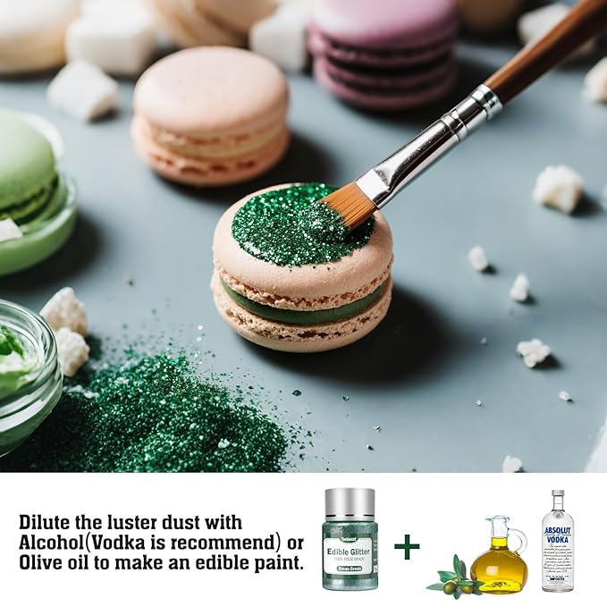 Twisweet Christmas Green Edible Glitter for Drinks, Food Grade 10g Sparkling Sprinkles Cake Decorating Supplies, Edible Luster Dust for Cocktail Beverages, Food Coloring Shimmer Powder for Cupcakes Cookies Cake Decorations