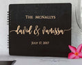 Wooden Wedding Guest Book (8.5"x7", Burnt Cocoa Stain) Personalized Wood Rustic Charm Bride Groom Vintage Anniversary Bridal Guest Registry Guestbook Made in USA