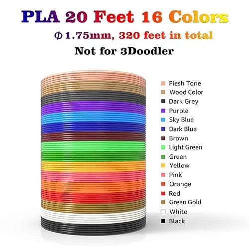 16-Color 320ft PLA 3D Pen Filament Refills - 1.75mm, Kids Safe, 250 Stencils eBook - for SCRIB3D P1 and MYNT3D Pens
