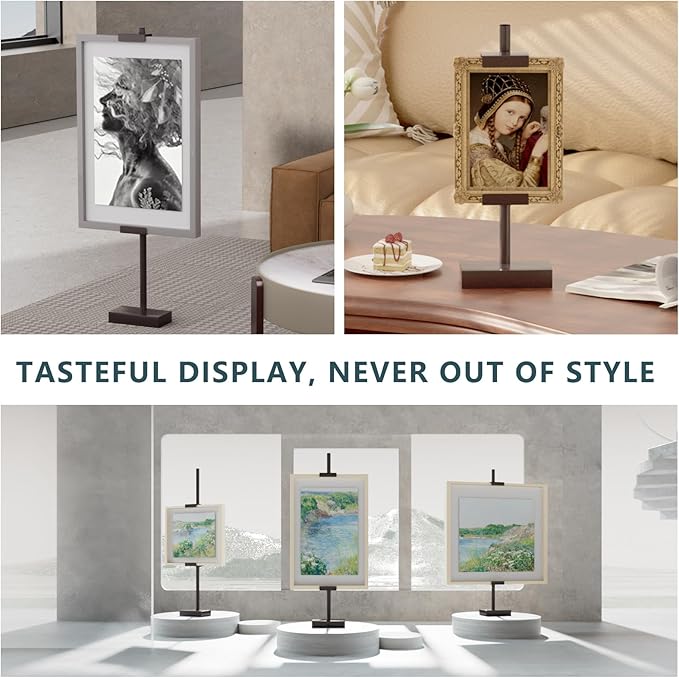 Tabletop Picture Frame Stand, Adjustable for Frames Up to 29" H, Frame Holder Stand Table Easels for Display, Metal Standing Easel Display Stand for Picture Frames, Artwork, Canvas (Brown)