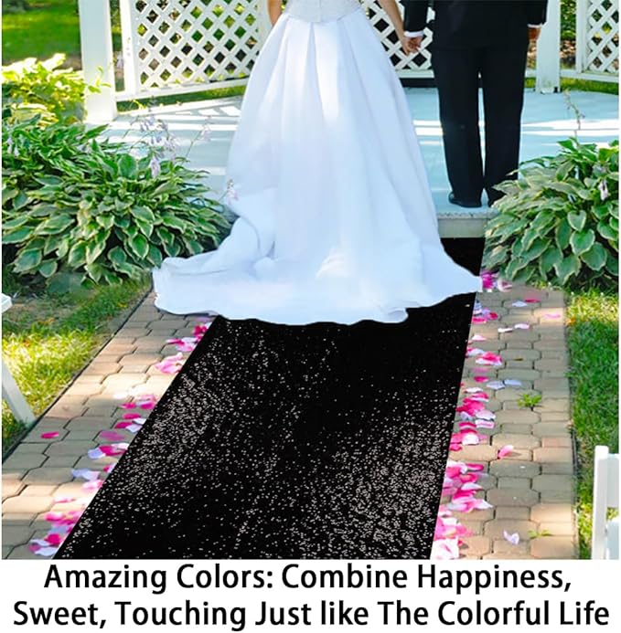 ShinyBeauty Aisle Runner Outdoor Wedding Aisle Runner for Wedding Sequin Aisle Runner Sequin Fabric Wedding Floor Runner Glitter Carpert Runner (4FTx30FT, Black)