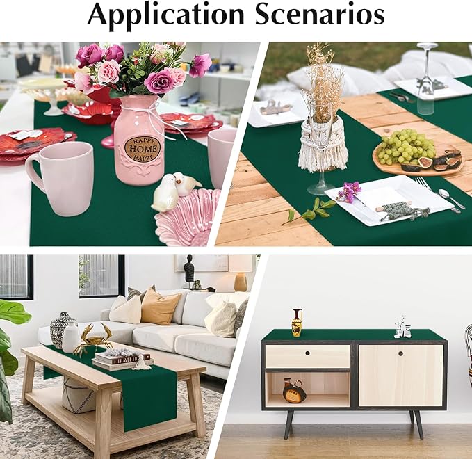 2 Pack Green Small Short Table Runner 12 x 36 Inch Solid Color Runners Coffee Table Dresser for Daily Party Home Decoration