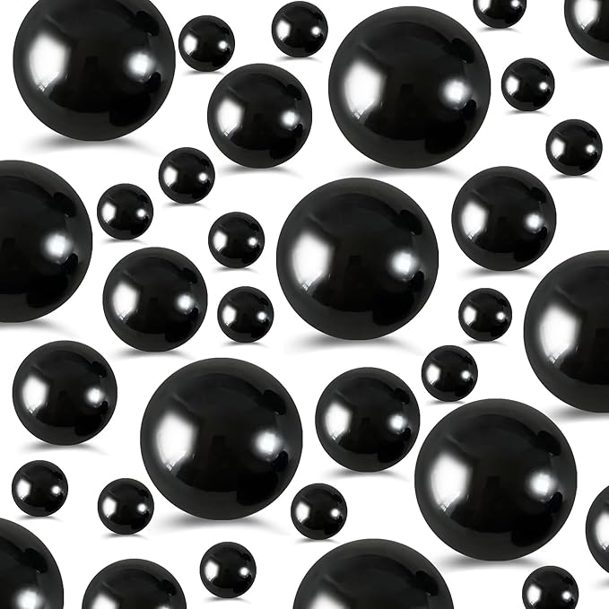 260Pcs Black Glossy Beads - 6mm, 14mm, 18mm Round Plastic Pearl Beads for Centerpiece Decor, Wedding, Birthday, Christmas Party, Home Decor