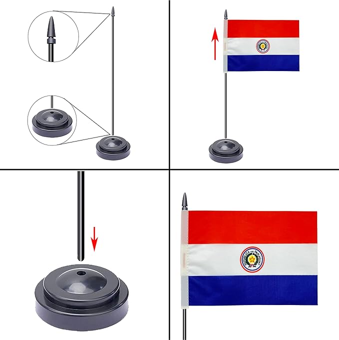 WXTWK 2 Pack Paraguay Flag Paraguay Deluxe Desk Flag Set - Mini Small Paraguay Table Office Flags with Black 12" Solid Pole Stand Base Classroom Meeting Desktop Decorations