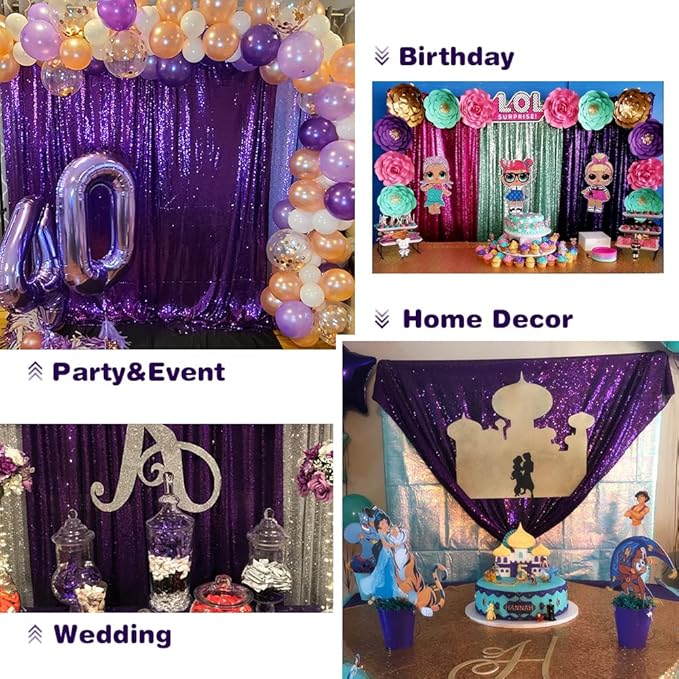 Eternal Beauty Purple Sequin Backdrop, 8x10 Ft Halloween Glitter Background Curtains for Shimmer Photography Party Wedding Birthday Back Drop Decor