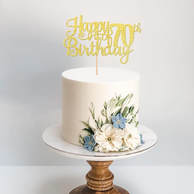 1 PCS Happy 70th Birthday Cake Topper Gold Glitter Cheers to 70 Years Birthday Cake Pick Seventy 70 Fabulous Cake Decoration for Happy 70th Birthday Anniversary Party Decorations Supplies
