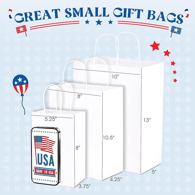 MESHA Gift Paper Bags 500 PACK 5.25x3.75x8'' White Small Shopping Kraft Bags Bulk with Handles Reusable for Business Grocery Birthday Wedding Kids Party Favors(Made in USA)