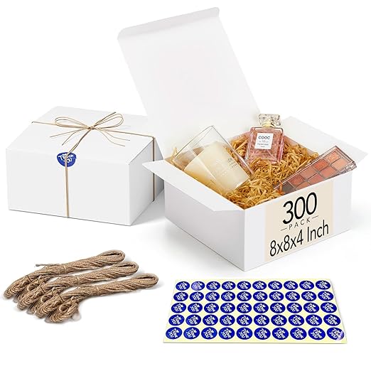 MESHA Gift Boxes Bulk with Lids 8x8x4'' 300PC White, Gift Boxes Bulk for Small Business, Bridesmaid Proposal Boxes with Lids for Engagement Wedding Favors