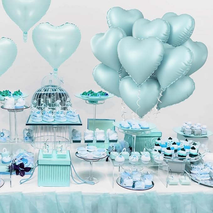Baby Blue Heart Balloon, 10PCS Blue Foil Heart Balloons, 18inch Pastel Blue Heart Shape Balloons Helium Birthday Party Decorations for Boys Girls Brithday Party, Valentines Day, Wedding, Anniversary