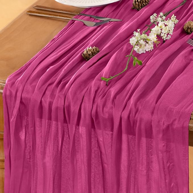 Fuschia Table Runner Cheesecloth Table Runner 10FT Farmhouse Table Runners 120 Inches Fall Table Decor Dining Room Centerpiece Wedding Boho Baby Shower Birthday