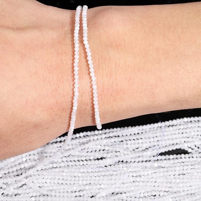 Song Xi 180pcs 2mm Natural White Moonstone Gemstone Faceted Round Loose Stones for Bracelet Jewelry Making, Small Stones for Christmas Mother's Day Gift for Women