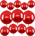 12Pcs Red Round Foil Balloons, 22" 15" 10" 4D Ball Balloons, Metallic Red Foil Balloon for Wedding Birthday Graduation Christmas New Year Party Decoration Supplies Backdrops