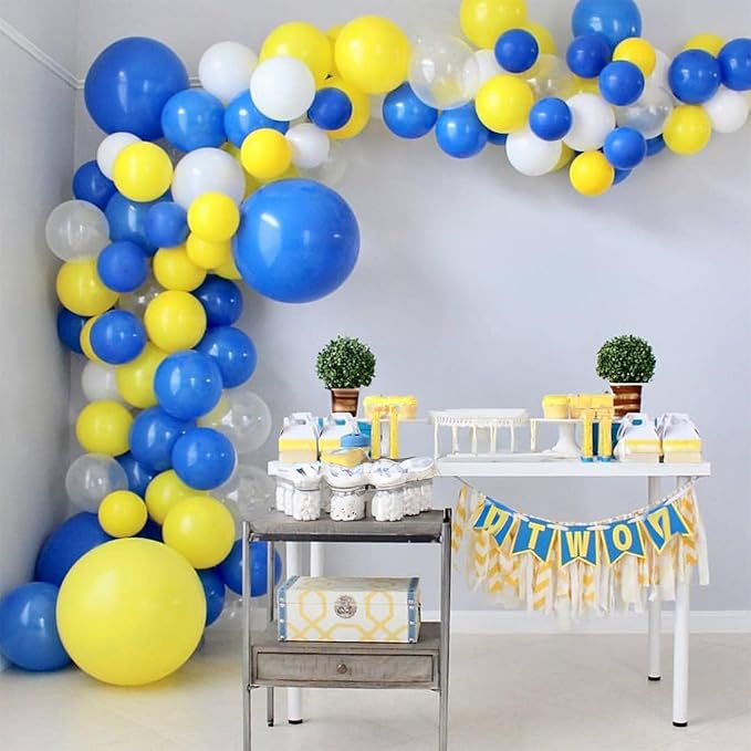 Blue and Yellow Balloons, 12Inch Royal Blue Yellow White Party Balloons Set Graduation Latex Helium Balloon Kit for Boys Birthday Baby Shower Wedding Engagement 2025 Grad Party Decorations