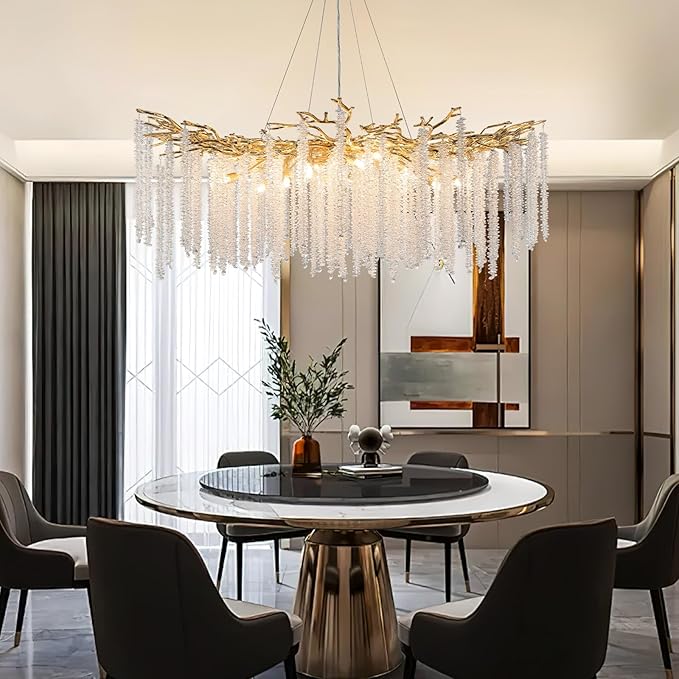 YUYI Modern Crystal Chandelier, 47.2" Gold Tree Branch Chandelier for Dining Room, Round Luxury High Ceiling Chandeliers Pendant Light Over Table, Hanging Fixture for Bedroom, Living Room, Kitchen