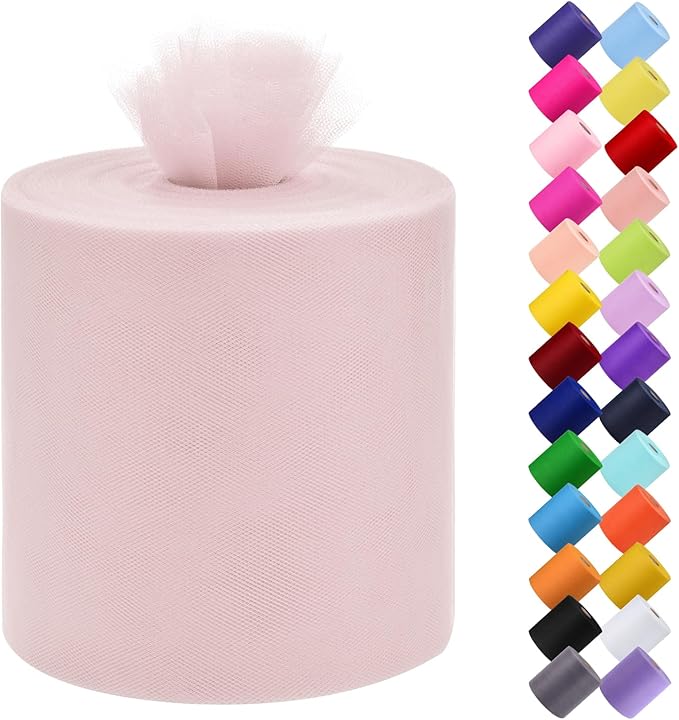 Tulle Fabric Roll, 6” by 200 Yards (600FT) Tulle Organza Fabric Spool for DIY Tutu Skirt Baby Shower Decor Wedding Backdrop Crafts Birthday Party Supplies(Aqua Pink)
