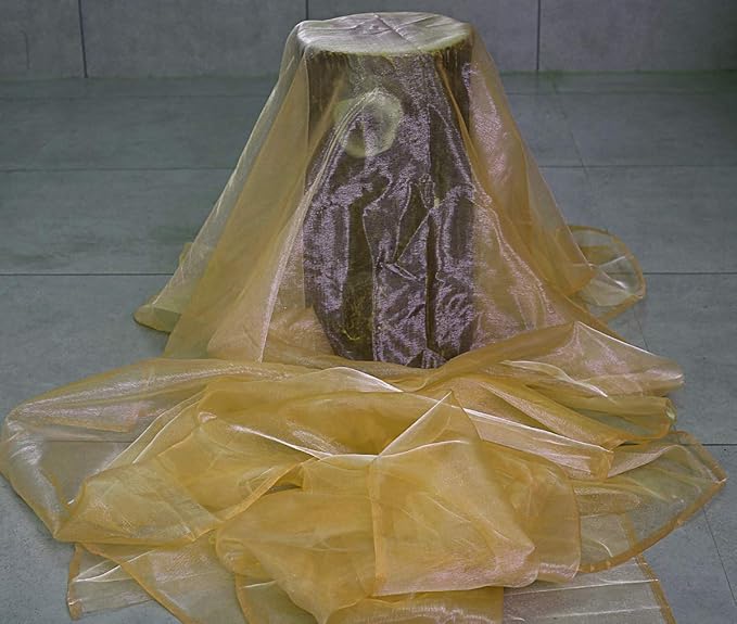 VDS Champagne Organza Fabric, 60 Yards Continuous, 45” Wide, Wedding Party Decoration Iridescent Crystal Sheer Shiny Organza Tulle Bridal Dress DIY Crafts Costume Sewing Backdrop Arch Cloth