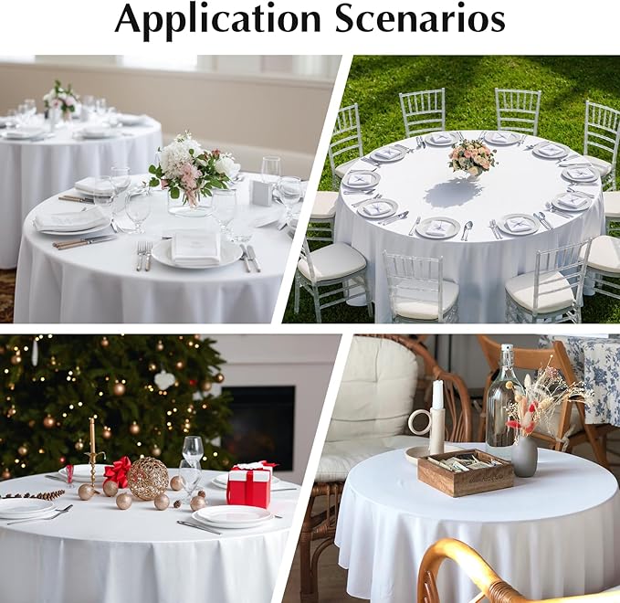 2 Pack Round Table Cloth 48 Inch White Tablecloth Washable Polyester Solid Dining Table Cover for Birthday Party Dinner Holiday Outdoor Indoor