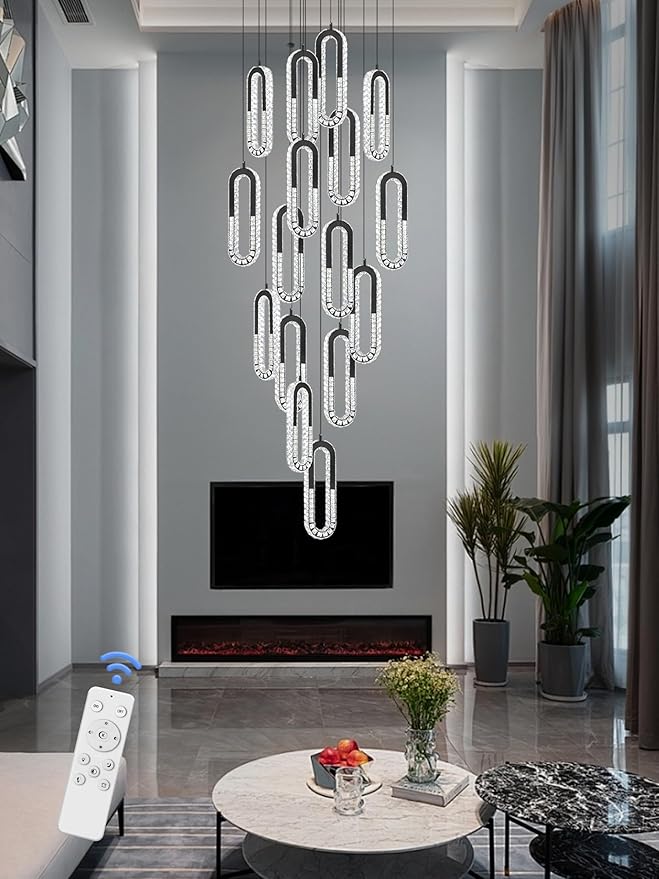 Large Staircase Crystal Chandeliers 16-Light Modern foyers Entrance 150" Long Chandeliers for High Ceilings Dimmable 2700K-6000K
