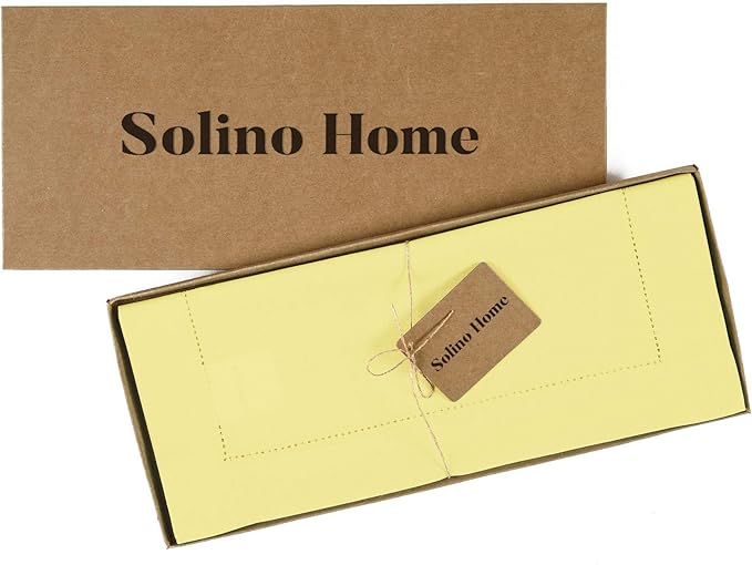 Solino Home Cotton Linen Yellow Table Runner 72 Inches Long - Hemstitch Table Runner 14 x 72 Inch for Dresser, Dining