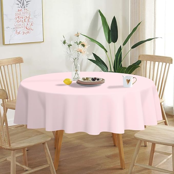 QIKSION Pink Round Tablecloth 3 Pack, 84 Inch Plastic Table Cloth Disposable for Parties