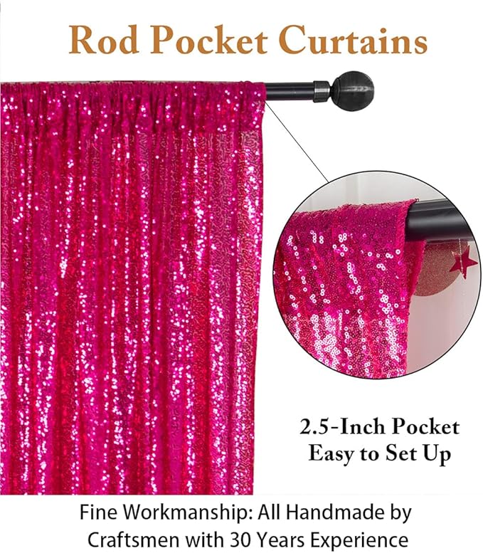 ShinyBeauty Fuchsia Sequin Backdrop Curtains 2 Panels Sequin Bakdrop 4X8Ft Shimmer Backdrop for Photograph Wedding Backdrop Drapes Fuchsia Glitter Backdrop Curtain