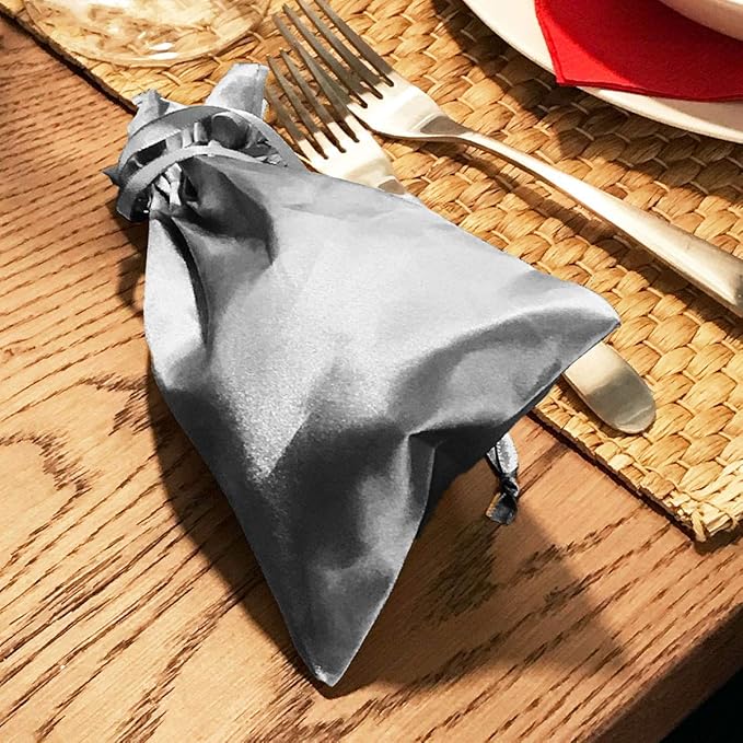 3" x 4" Silver Satin Gift Bags, Jewelry Bags, Wedding Favor Silky Drawstring Baby Shower Christmas 50 per Pack