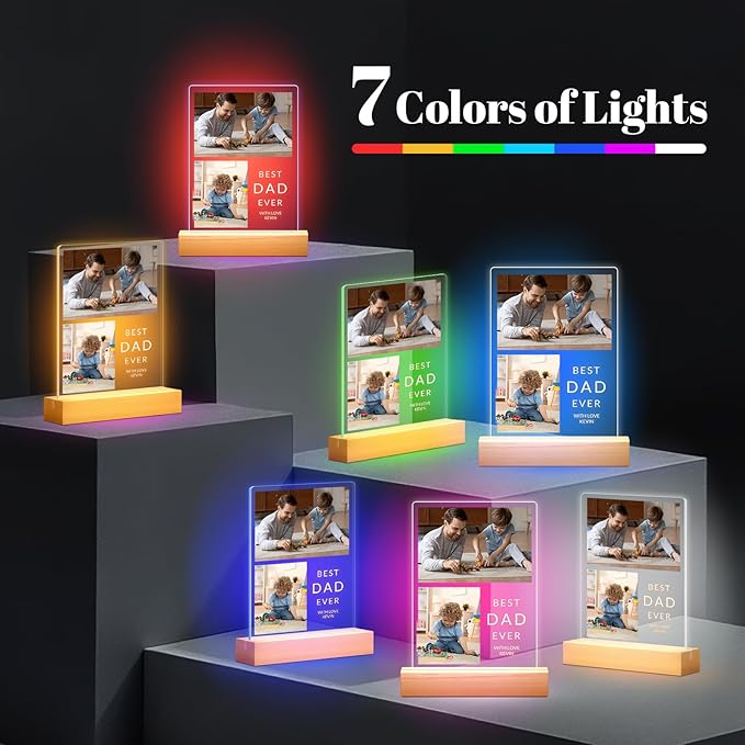 Custom Picture Frames with Photo, Personalized Photo Frame with Night Light, Customized Picture Frames, Custom Photo Gifts, Personalized Birthday Gifts for Dad, Baby, Kids, Family