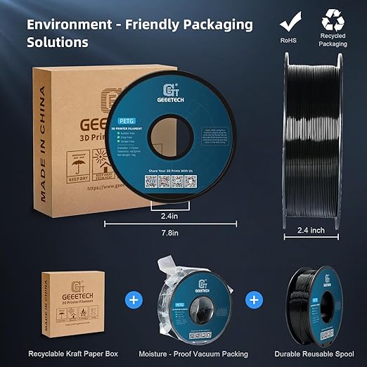 Geeetech PETG Filament 1.75mm, 1 KG (2.2lbs) Spool 3D Printer Filament, High-Toughness, ±0.02mm Accuracy, Neatly Wound & Moistureproof, Non-Clogging Non-Stringing, Fits Most FDM Printers, Red
