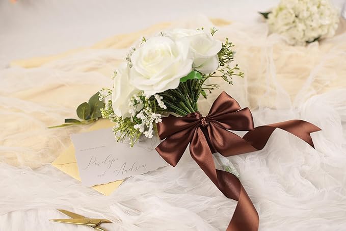 Dark Brown Satin Ribbon 1-1/2 inch X Continuous 50 Yards, Single Face Polyester Ribbon Perfect for Gift Wrapping, Flower Bouquet, Wedding Decor, Crafts, Bow Making, Sewing and More