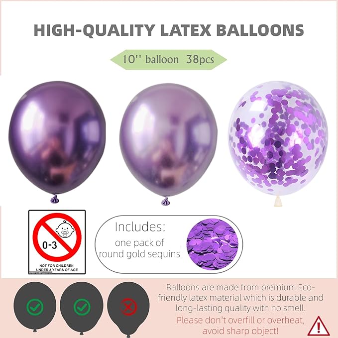 Balloon Column Kit Set of 2 With Balloons Included - with Base, and Pole,Balloon Tower Backdrop Decoration for Wedding, Baby Shower, Birthday Party, or Bachelorette Parties (Metallic purple)