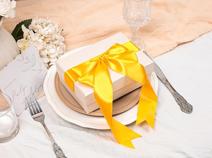 Yellow Satin Ribbon 1-1/2 inch X Continuous 50 Yards, Single Face Polyester Ribbon Perfect for Gift Wrapping, Flower Bouquet, Wedding Decor, Crafts, Bow Making, Sewing and More