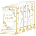 EHWINE 6 Pack 8.5×11 Clear Acrylic Sign Holder with Gold Borders and Vertical Stand, Double Sided Table Menu Holders Picture Frames for Wedding Table Numbers, Restaurant Signs, Photos and Art Display