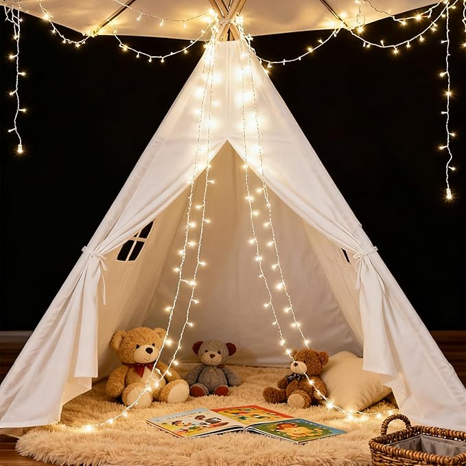 33ft 100 LED Plug in Connectable Fairy String Lights, 8 Mode Decorative Lights for Home, Bed Room, Classroom Wall Ceiling Tree Hanging Indoor Outdoor Easter Christmas Decor, Warm White
